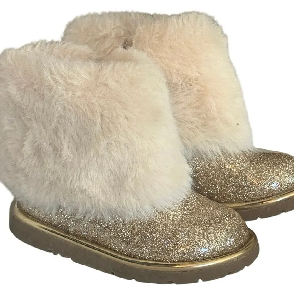 Harper Canyon Gold Glitter Faux Fur Winter Boots Toddler Girls Size 7C
